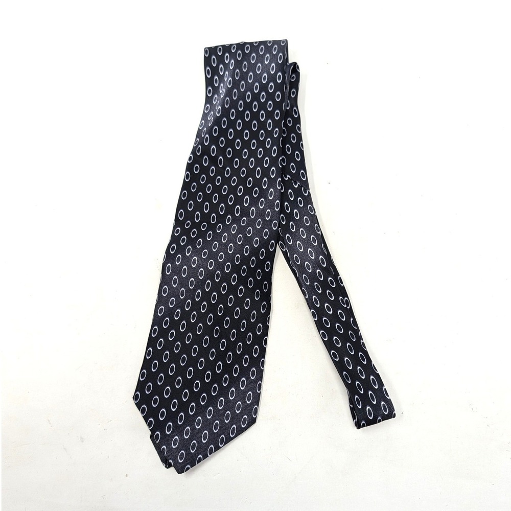 Saliari Mens Silk Tie Black Geometric Oval Pattern Made in Italy Necktie